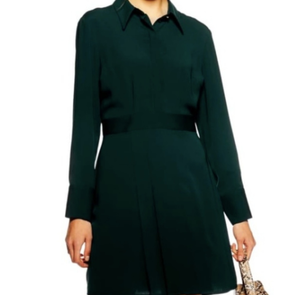 Top Shop Green Pleated Mini Shirt Dress size 6